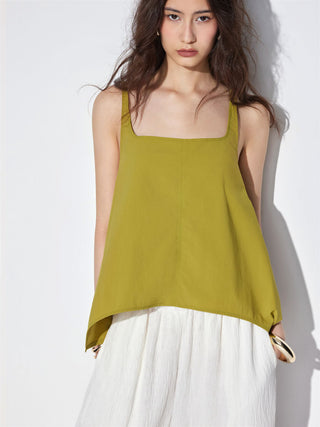 Square Neck Asymmetrical Hem Oversized Tank Blouse