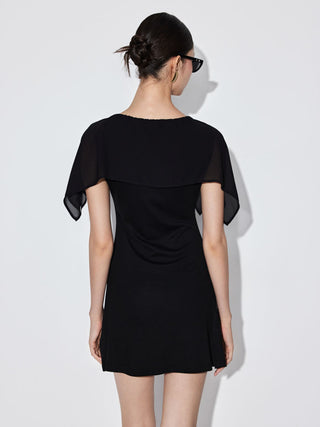 Boat Neck Draped Detail A-line Mini Dress