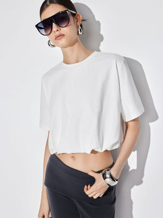 Cotton Short Sleeve Bubble Hem Oversized Crop Tee