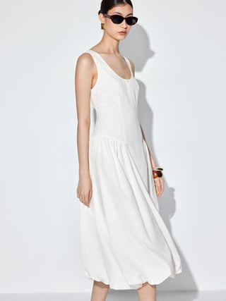 Scoop Neck Draped Bubble Hem Maxi Dress