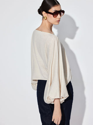 Boat Neck Lantern Sleeve Oversized Crop Top