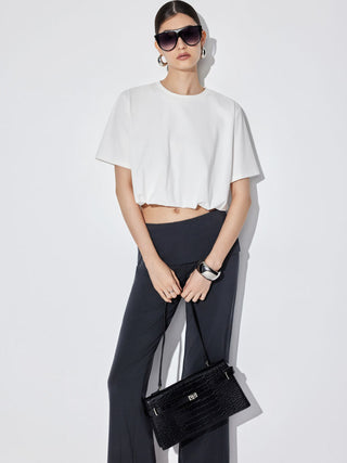 Cotton Short Sleeve Bubble Hem Oversized Crop Tee