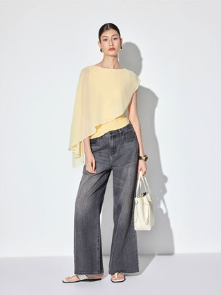 Boat Neck Asymmetrical Draped Tank Top