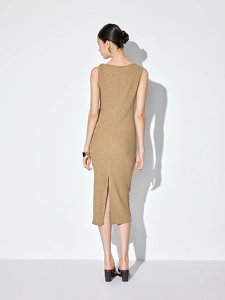 Textured Cowl Neck Bodycon Midi Dress
