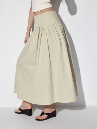 Low Rise Ruched Flared Maxi Skirt