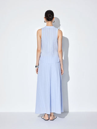 Textured Cotton-blend V-neck Tie Front Top & Mid Rise Maxi Skirt Set