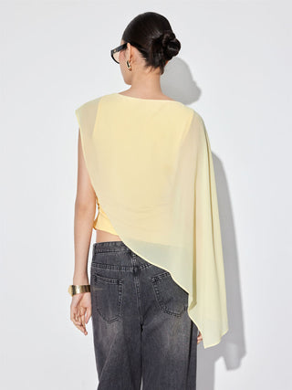Boat Neck Asymmetrical Draped Tank Top
