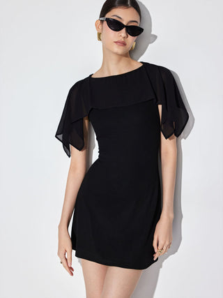 Boat Neck Draped Detail A-line Mini Dress