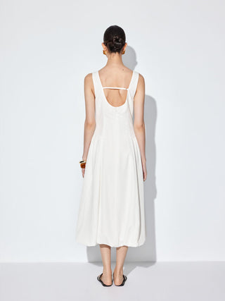 Scoop Neck Draped Bubble Hem Maxi Dress