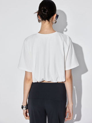 Cotton Short Sleeve Bubble Hem Oversized Crop Tee