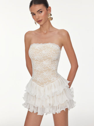 Lace Floral Bandeau Basque Waistline Rara Mini Dress