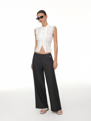 Low Rise Striped Wide Leg Trousers