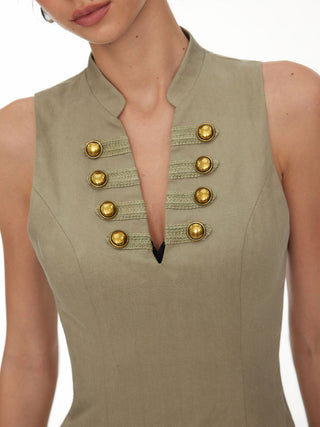 V-neck Metal Detail Corset A-line Mini Tank Dress