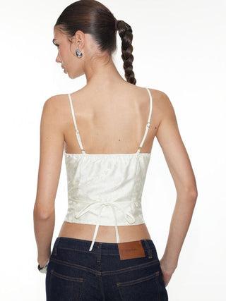 Jacquard Sweetheart Neck Button Detail Corset Crop Cami Blouse