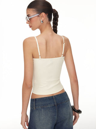 Cotton-blend Chain Graphic Scoop Neck Lace Trim Cami Top