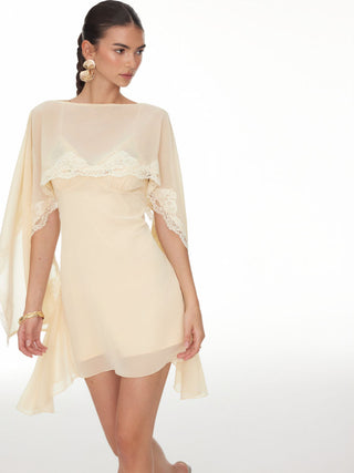 Chiffon Lace Panel Cape & Floral Cami High Rise Mini Dress Set