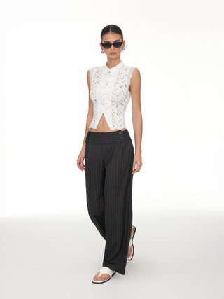 Low Rise Striped Wide Leg Trousers