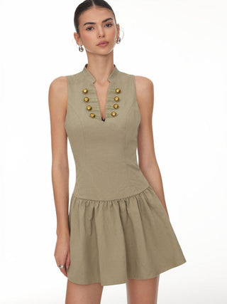 V-neck Metal Detail Corset A-line Mini Tank Dress