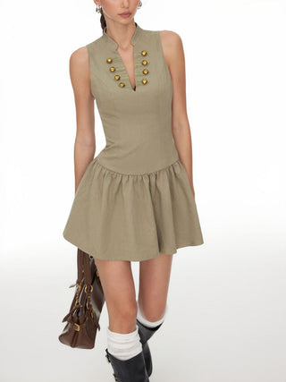 V-neck Metal Detail Corset A-line Mini Tank Dress