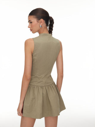 V-neck Metal Detail Corset A-line Mini Tank Dress