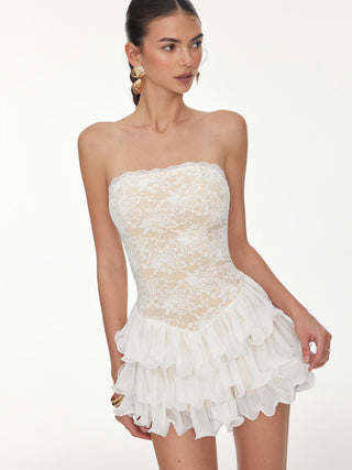 Lace Floral Bandeau Basque Waistline Rara Mini Dress