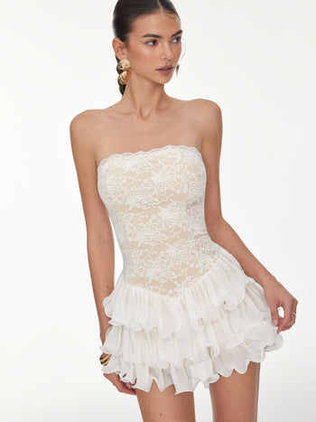 Lace Floral Bandeau Basque Waistline Rara Mini Dress