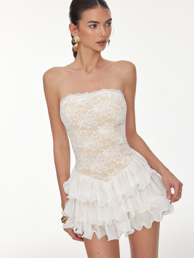 Lace Floral Bandeau Basque Waistline Rara Mini Dress