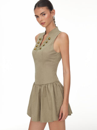 V-neck Metal Detail Corset A-line Mini Tank Dress