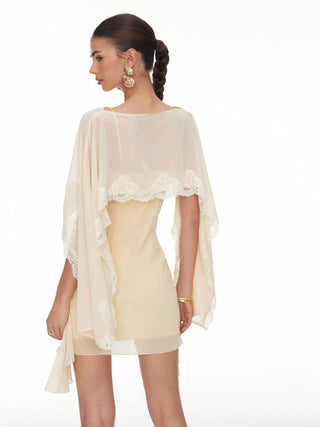 Chiffon Lace Panel Cape & Floral Cami High Rise Mini Dress Set
