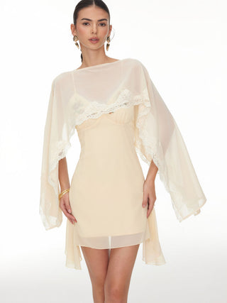 Chiffon Lace Panel Cape & Floral Cami High Rise Mini Dress Set