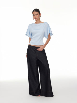 Boat Neck Batwing Sleeve Tie Back Top