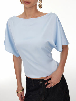 Boat Neck Batwing Sleeve Tie Back Top