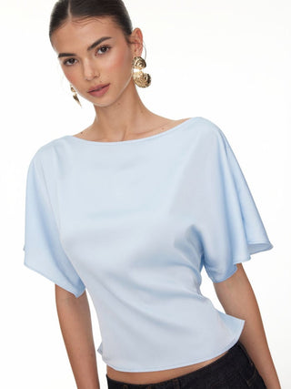 Boat Neck Batwing Sleeve Tie Back Top