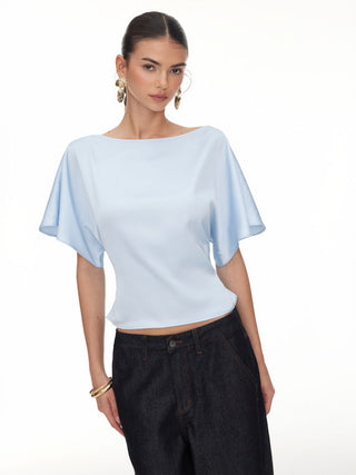 Boat Neck Batwing Sleeve Tie Back Top