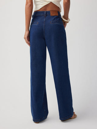 Floral Embroidery High-Waist Straight Leg Denim Jeans