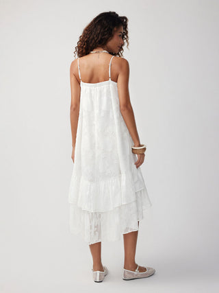 Chiffon Jacquard Floral Square Neck Bowknot Babydoll Maxi Dress