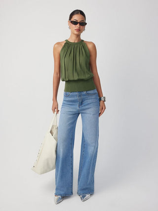 Knit High Stretch Ruched Draped Vest