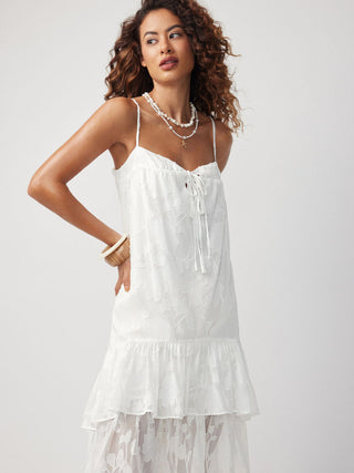 Chiffon Jacquard Floral Square Neck Bowknot Babydoll Maxi Dress
