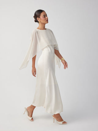 Cloak Sleeve Wrap Mermaid Maxi Dress