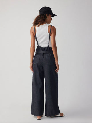 Denim Mid Rise Metal Detail Oversized Wide Leg Jumpsuit With Belt