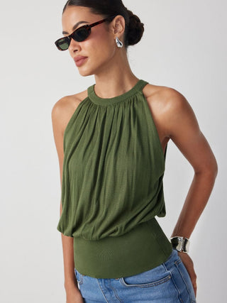 Knit High Stretch Ruched Draped Vest