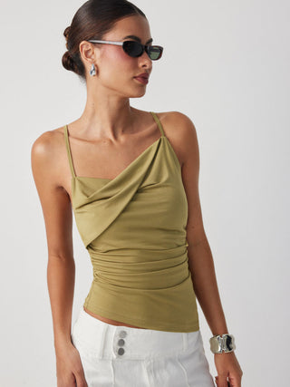 Asymmetrical Neck Ruched Cami Top