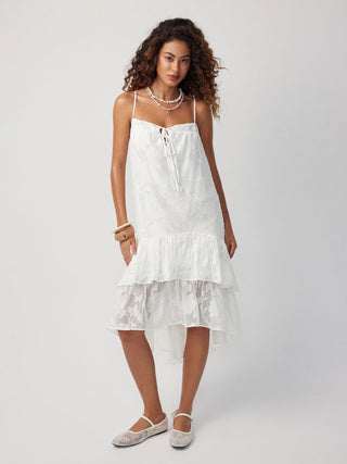 Chiffon Jacquard Floral Square Neck Bowknot Babydoll Maxi Dress