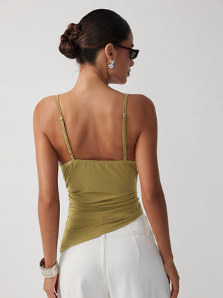 Asymmetrical Neck Ruched Cami Top