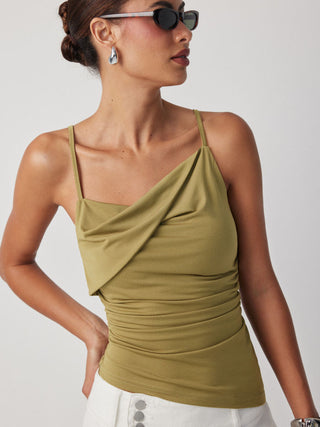 Asymmetrical Neck Ruched Cami Top