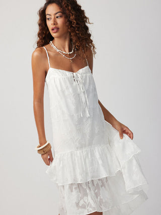 Chiffon Jacquard Floral Square Neck Bowknot Babydoll Maxi Dress