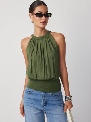 Knit High Stretch Ruched Draped Vest