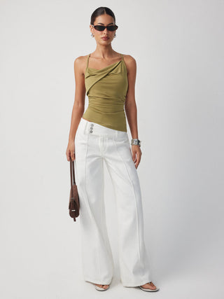 Asymmetrical Neck Ruched Cami Top