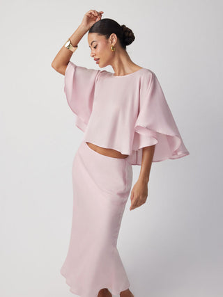 Satin Dolman Sleeve Top & Mid Rise Mermaid Maxi Skirt Set