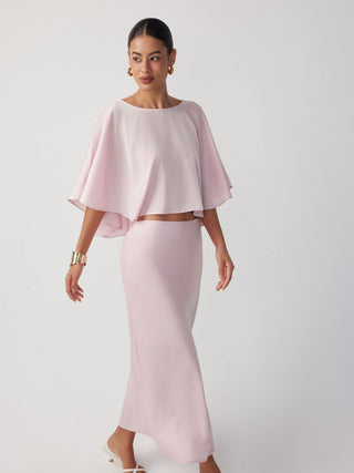 Satin Dolman Sleeve Top & Mid Rise Mermaid Maxi Skirt Set